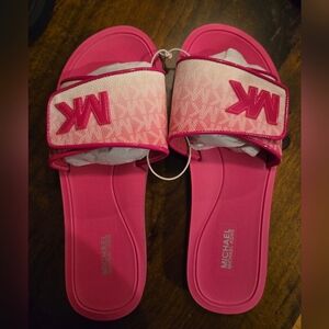 Michael Kors Pink Palmer Logo Slides New!!